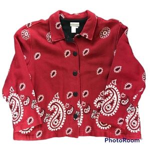 Coldwater Creek Red Paisley Button-Front Jacket